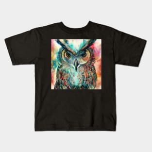 Great Horned Owl Digital Painting Kids T-Shirt